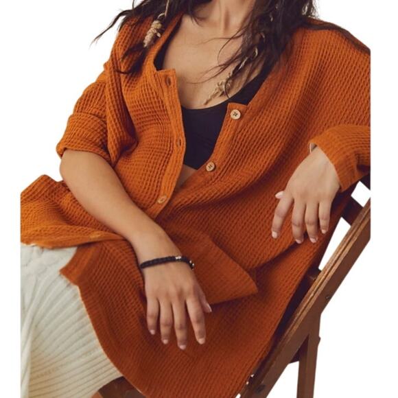 Free People Sweaters - Free People Waffle Cardi Tunic Longline Oversized Silhouette Copper Size S Boho